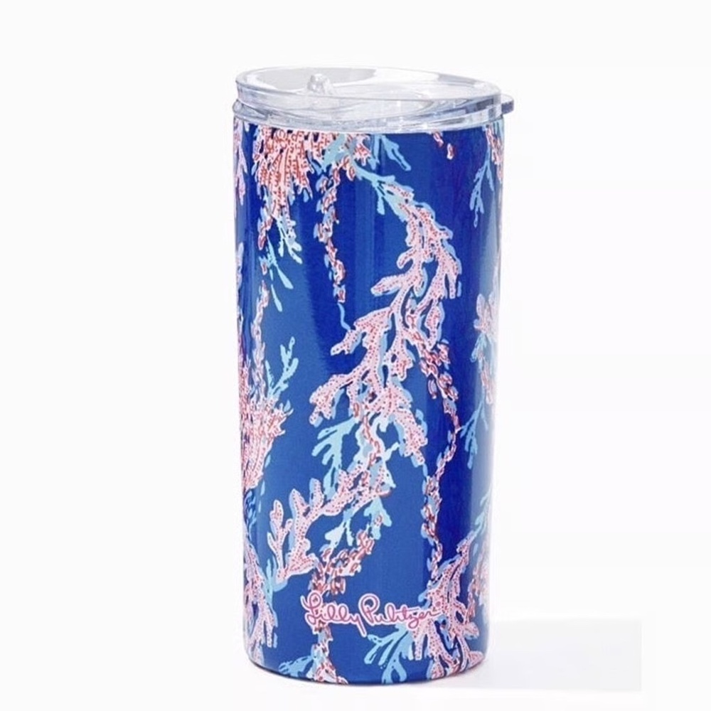Lilly Pulitzer Stainless Steel Slim Tumbler Borealis Blue Swim On Over 16.57oz